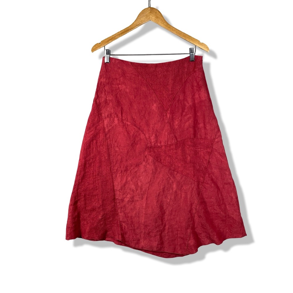 Unbranded Linen Skirt Womens M Red Lagenlook Boho Minimalist Artsy Hippie